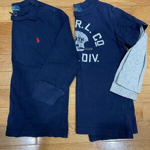Ralph Lauren Navy Long-Sleeve Layered Look Tees with Gray Sleeves and Red Pony
